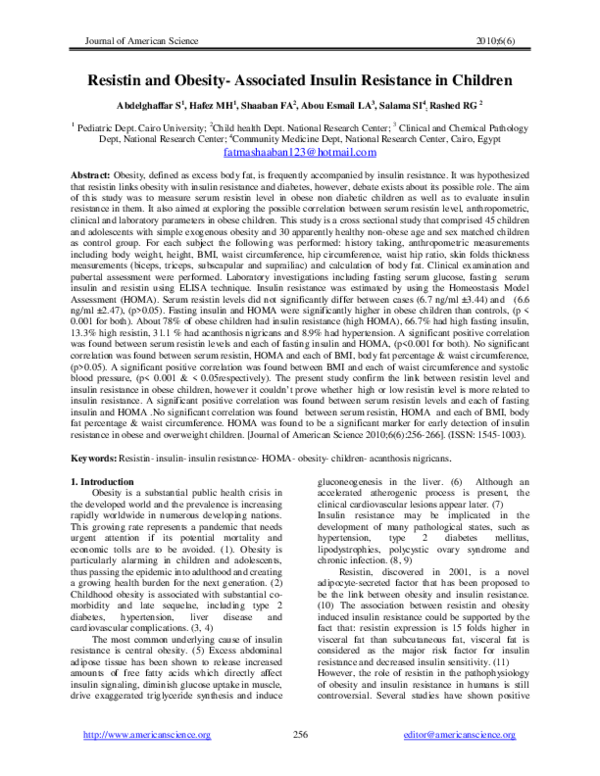 (PDF) Resistin and Obesity- Associated Insulin Resistance in Children