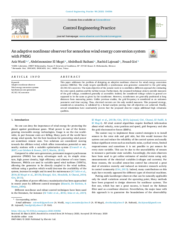 (PDF) An adaptive nonlinear observer for sensorless wind energy ...