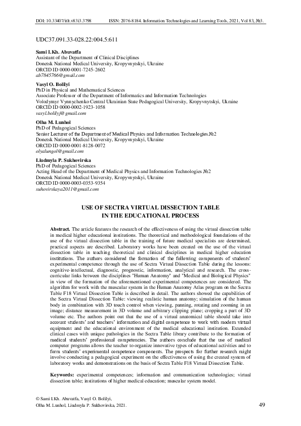 (PDF) Use of Sectra Virtual Dissection Table in the Educational Process