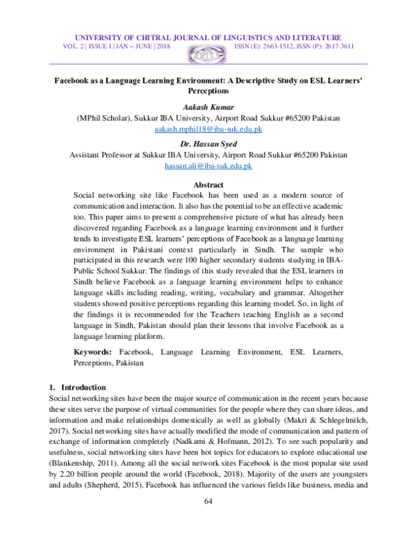 (PDF) Facebook as a Language Learning Environment: A Descriptive Study ...