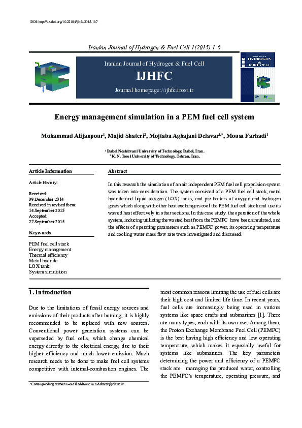 (PDF) Energy management simulation in a PEM fuel cell system