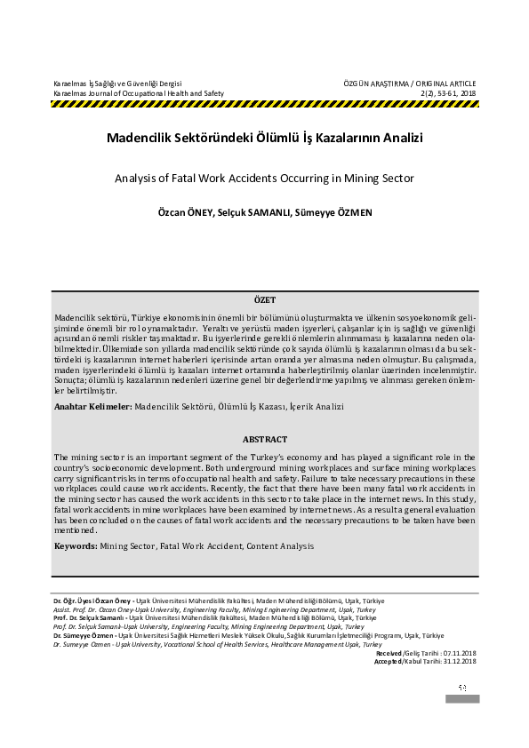 (PDF) Analysis of Fatal Work Accidents Occurring in Mining Sector