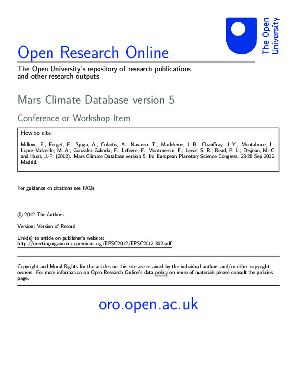 (PDF) The Mars Climate Database (Version 6.1)