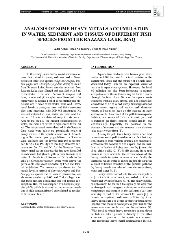 (PDF) Analysis of some heavy metals accumulation in water, sediment and ...