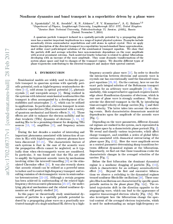 (PDF) Nonlinear dynamics and band transport in a superlattice driven by ...