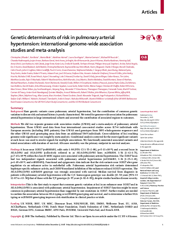 (PDF) Genetic determinants of risk in pulmonary arterial hypertension ...
