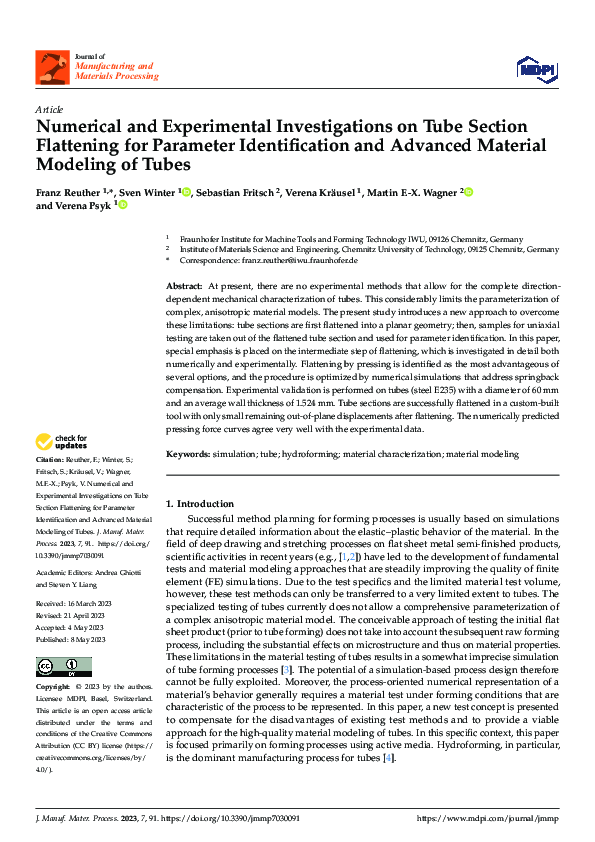 (PDF) Numerical and Experimental Investigations on Tube Section ...