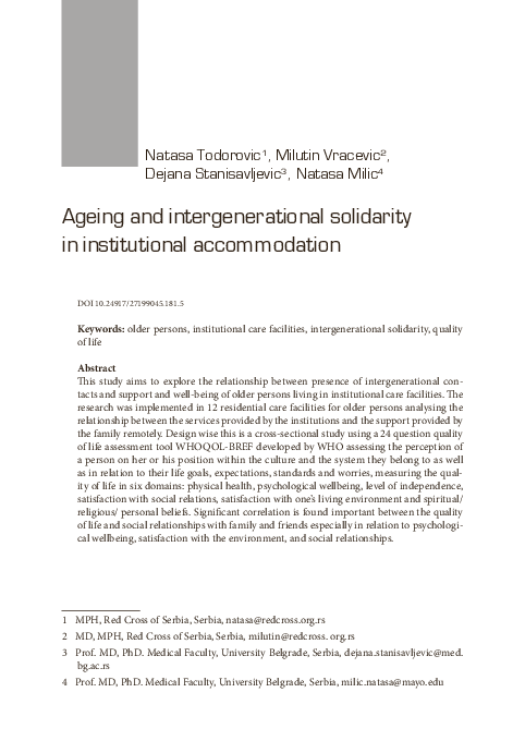 (PDF) Ageing and intergenerational solidarity in institutional ...