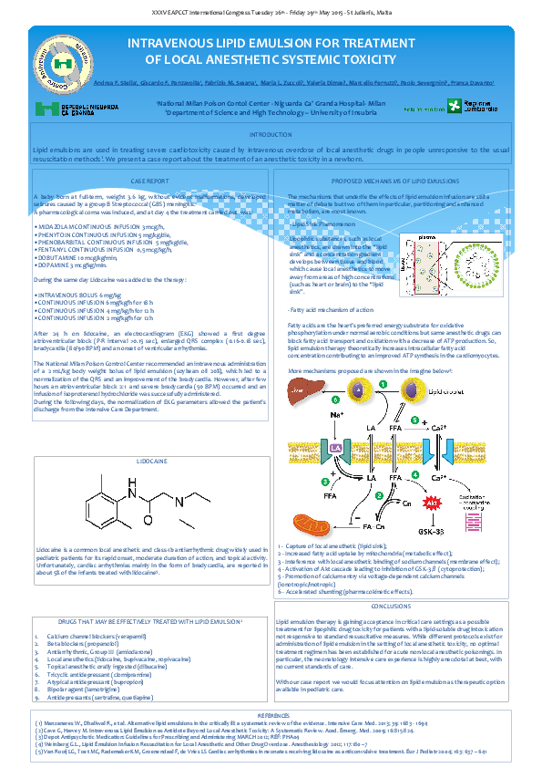 (PDF) Intravenous lipid emulsion for treatment of local anesthetic systemic toxicity Franca