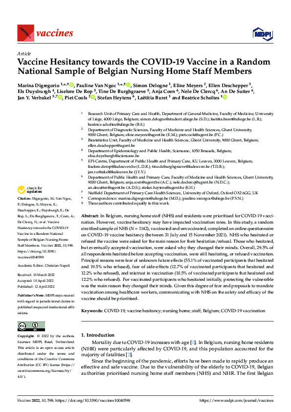 (PDF) Vaccine Hesitancy towards the COVID-19 Vaccine in a Random ...