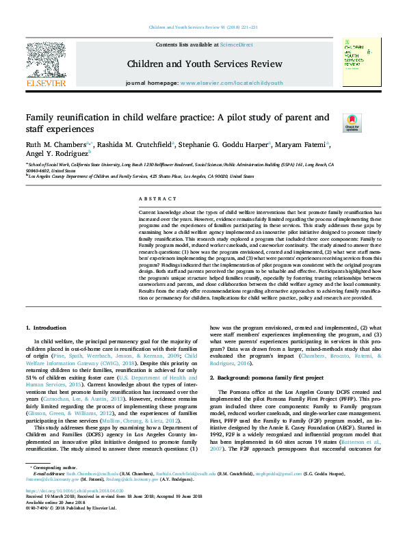 (PDF) Family reunification in child welfare practice: A pilot study of ...