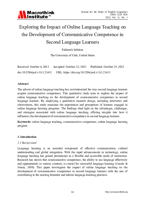 (PDF) Exploring the Impact of Online Language Teaching on the ...