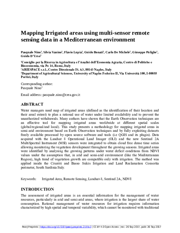 (PDF) Mapping irrigated areas using multi-sensor remote sensing data in ...