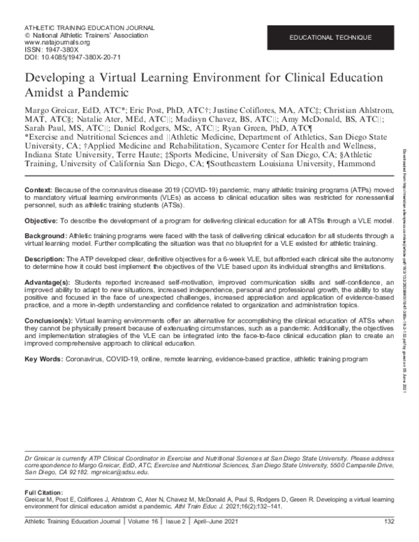 (PDF) Developing a Virtual Learning Environment for Clinical Education ...