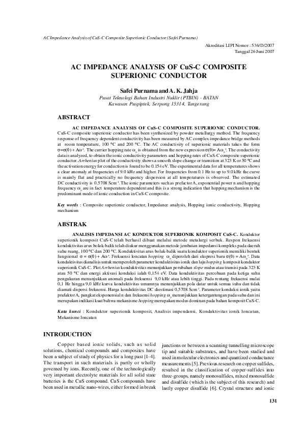 (PDF) AC IMPEDANCE ANALYSIS OF CuS-C COMPOSITE SUPERIONIC CONDUCTOR
