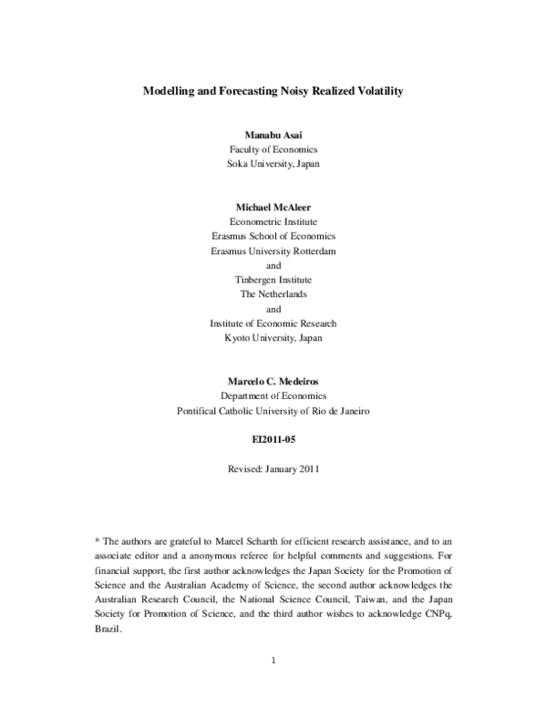 (PDF) Modelling and Forecasting Noisy Realized Volatility