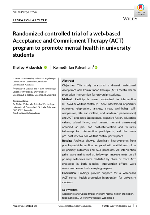 (PDF) Randomized controlled trial of a web‐based Acceptance and ...