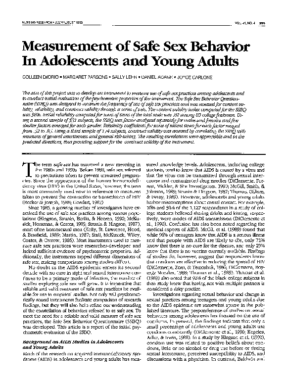 (PDF) Measurement of Safe Sex Behavior In Adolescents and Young Adults