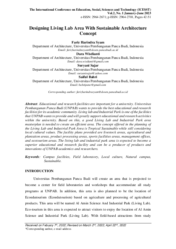 (PDF) Designing Living Lab Area With Sustainable Architecture Concept