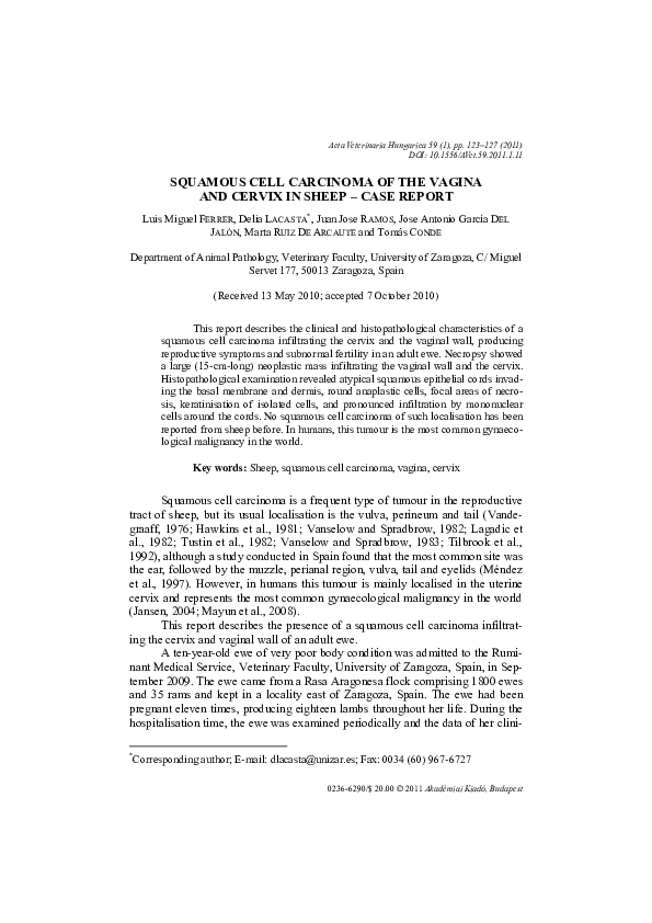 (PDF) Squamous cell carcinoma of the vagina and cervix in sheep — Case ...