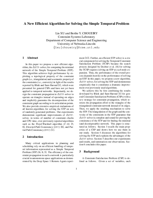 (PDF) A new effcient algorithm for solving the simple temporal problem
