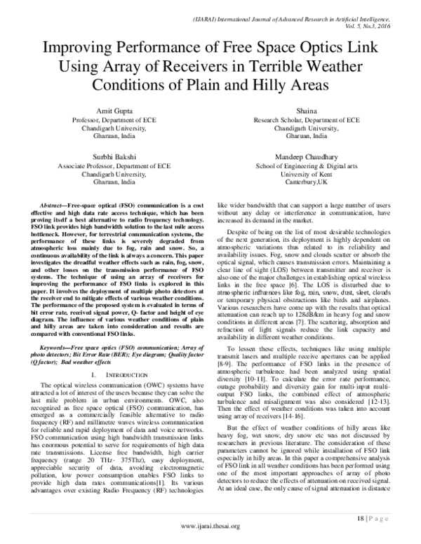 (PDF) Improving Performance of Free Space Optics Link Using Array of ...