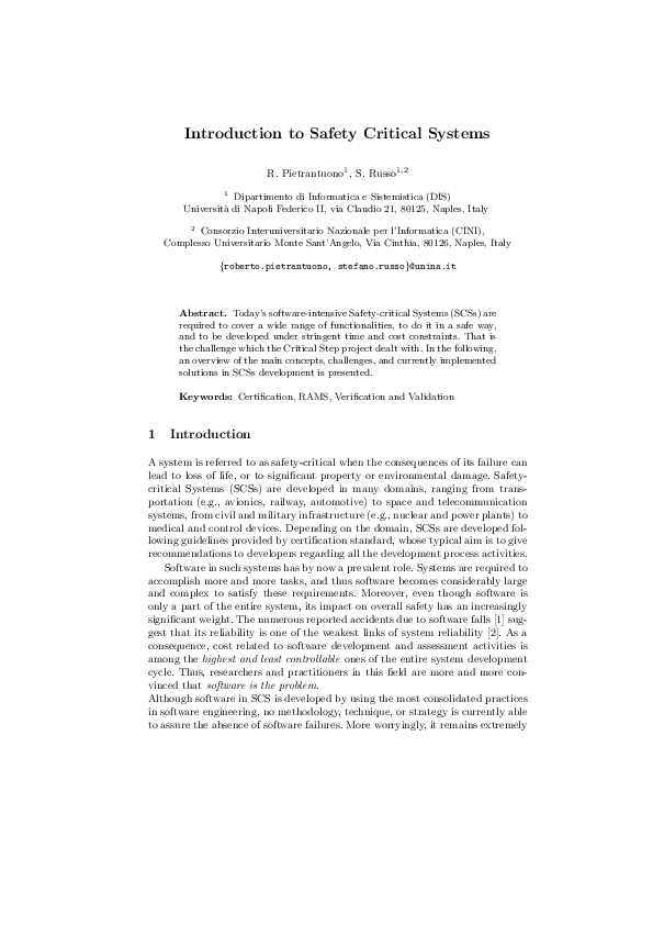 (PDF) Introduction to Safety Critical Systems