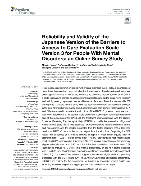 (PDF) Reliability and Validity of the Japanese Version of the Barriers ...