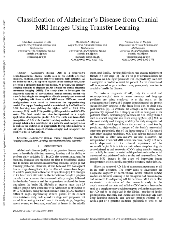 (PDF) Classification of Alzheimer's Disease from Cranial MRI Images ...