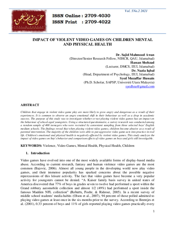 (PDF) Impact of Violent Video Games on Children Mental and Physical Health