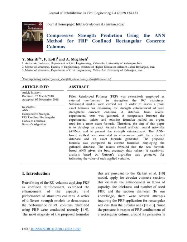 (PDF) Compressive Strength Prediction Using the ANN Method for FRP ...