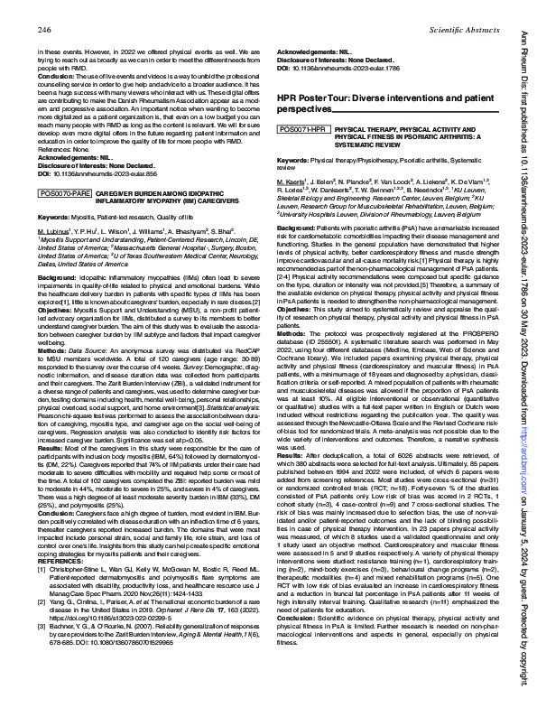 (PDF) POS0070-PARE Caregiver Burden Among Idiopathic Inflammatory ...