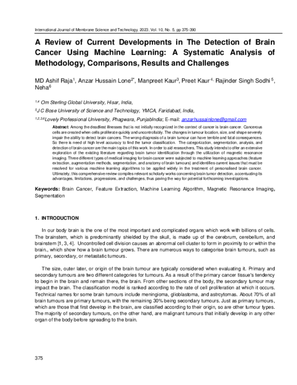 (PDF) A Review of Current Developments in The Detection of Brain Cancer ...