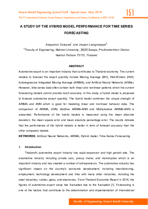 (PDF) A Study of the Hybrid Model Performance for Time Series Forecasting