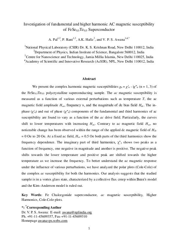 (PDF) Investigation of fundamental and higher harmonic AC magnetic ...