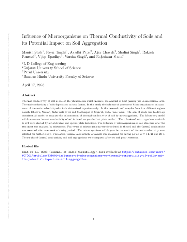 (PDF) Influence of Microorganisms on Thermal Conductivity of Soils and ...
