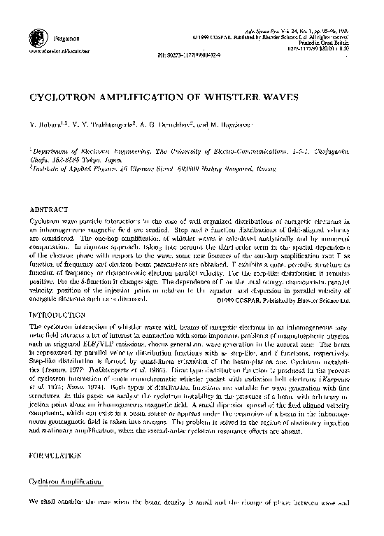 (PDF) Cyclotron amplification of whistler waves