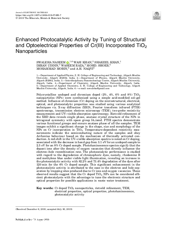 (PDF) Enhanced Photocatalytic Activity by Tuning of Structural and ...