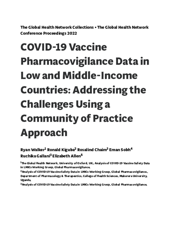 (PDF) COVID-19 Vaccine Pharmacovigilance Data in Low and Middle-Income ...