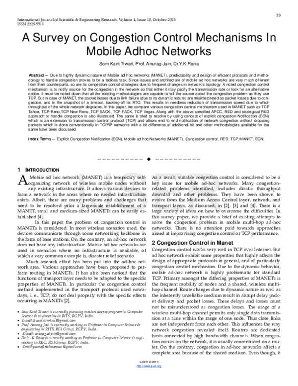 (PDF) A Survey on Congestion Control Mechanisms In Mobile Adhoc Networks