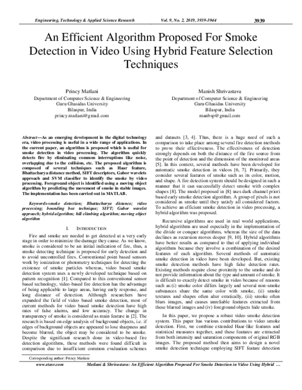 (PDF) An Efficient Algorithm Proposed For Smoke Detection in Video ...