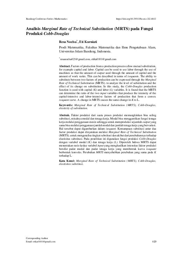 (PDF) Analisis Marginal Rate of Technical Substitution (MRTS) Pada ...