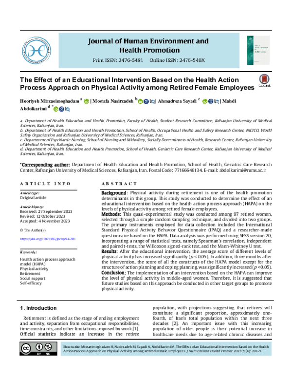 (PDF) The Effect of an Educational Intervention Based on the Health ...