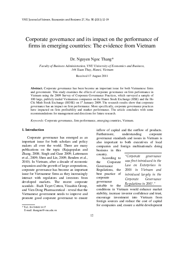 (PDF) Corporate governance and its impact on the performance of firms ...