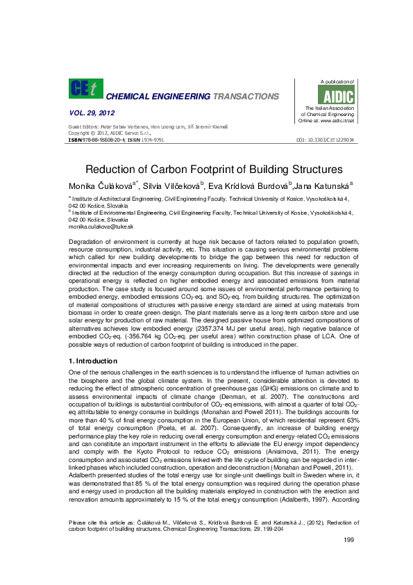 (PDF) Reduction of Carbon Footprint of Building Structures
