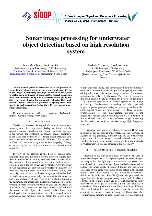 (PDF) Sonar image processing for underwater object detection based on ...