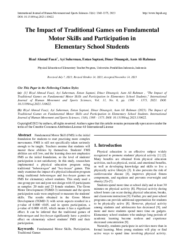 (PDF) The Impact of Traditional Games on Fundamental Motor Skills and ...