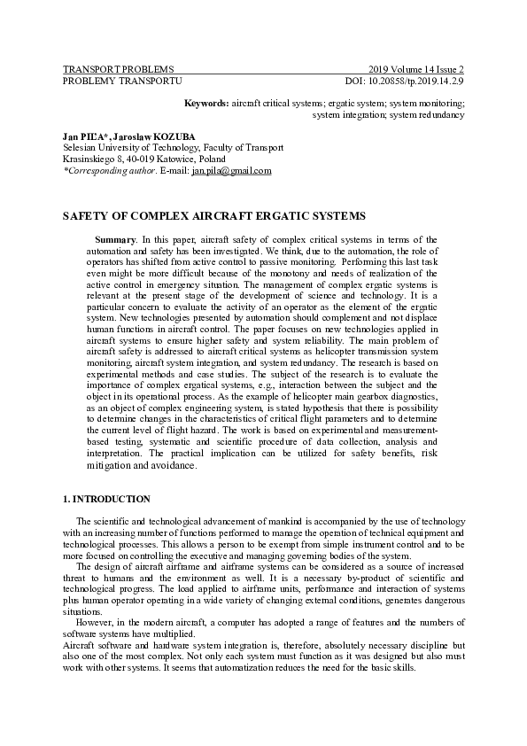 (PDF) Safety of Complex Aircraft Ergatic Systems | Jan Pila - Academia.edu