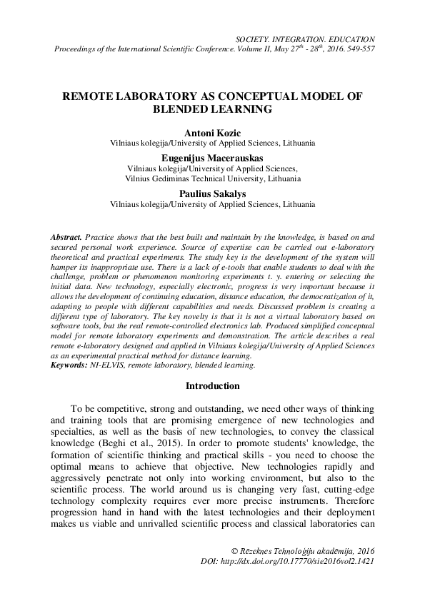 (PDF) Remote Laboratory as Conceptual Model of Blended Learning