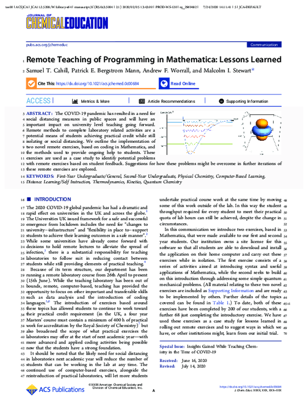 (PDF) Remote Teaching of Programming in Mathematica: Lessons Learned